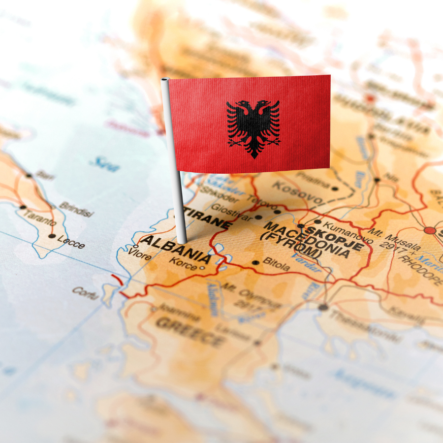 Map of the Balkans with Albania highlighted